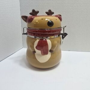 Festive Reindeer Cookie Jar - Brown and Red